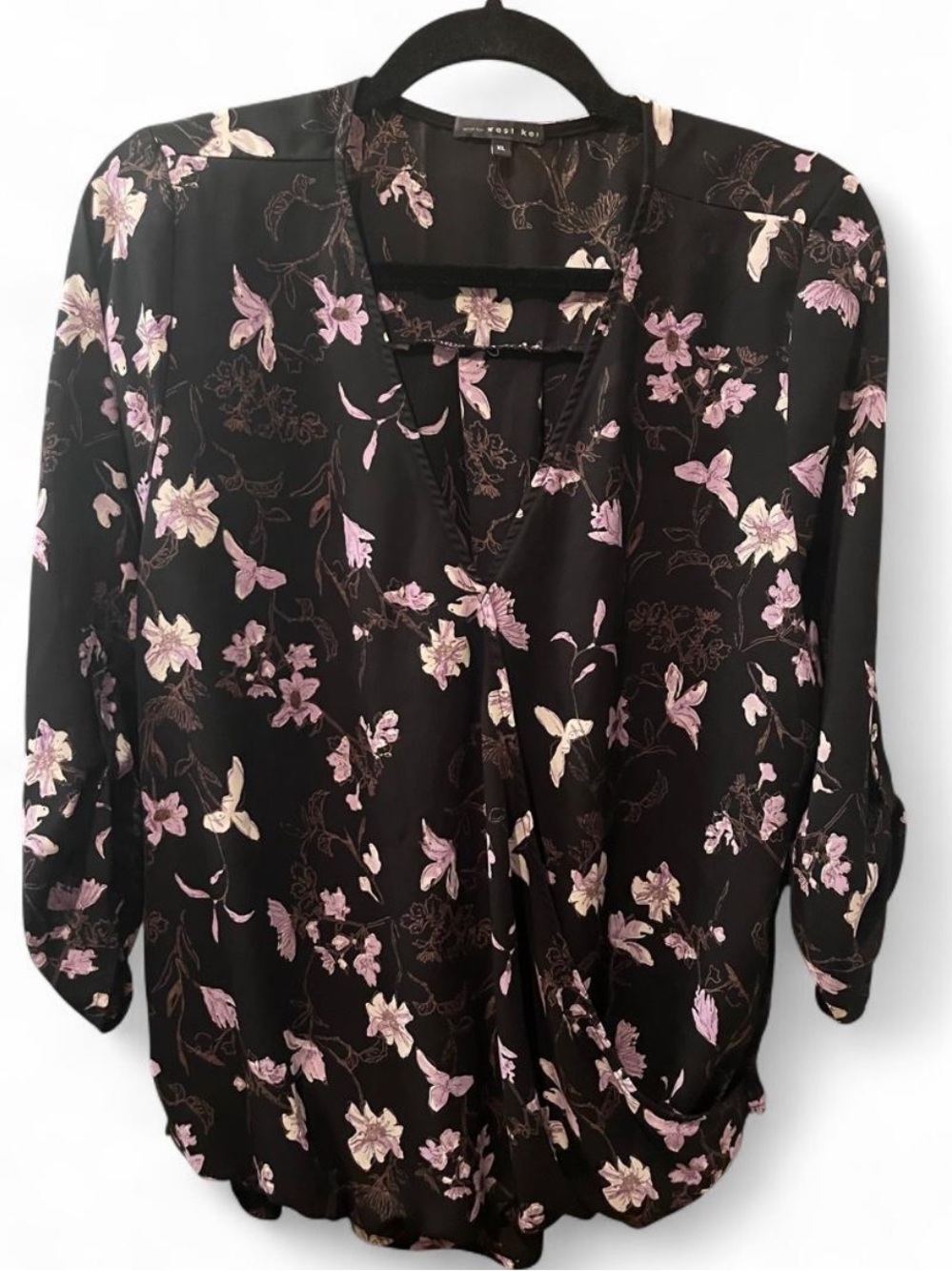 West Kel Black Blouse with Floral Print